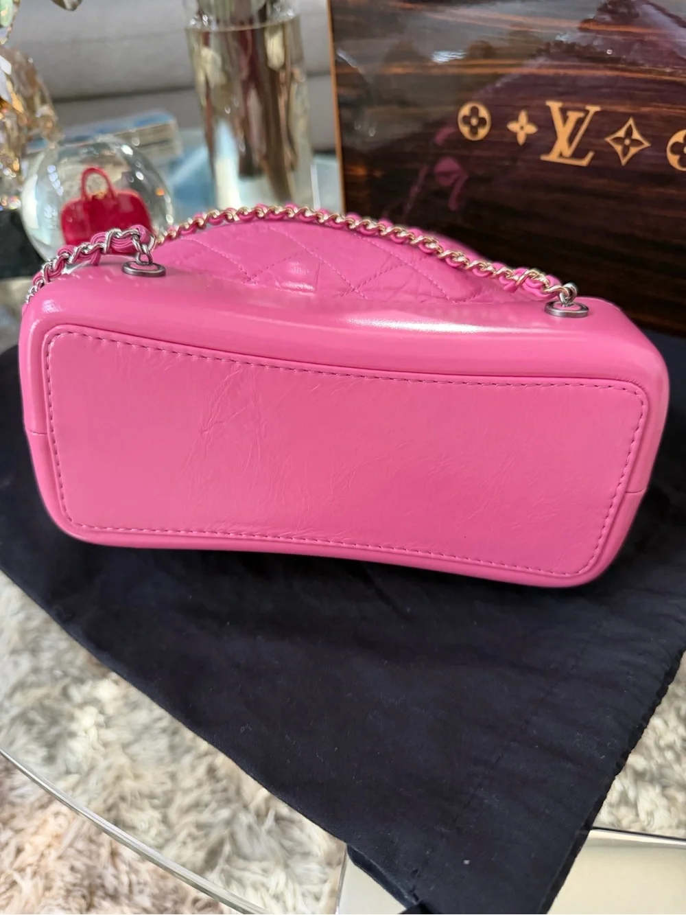 CHANEL Hot Pink Quilted Leather Drawstring Bucket Bag
